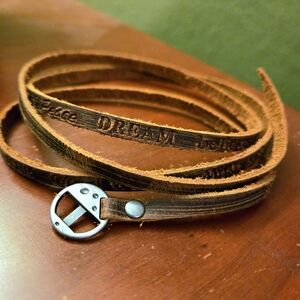 Brown Leather Wrap Bracelet with Inspirational Text